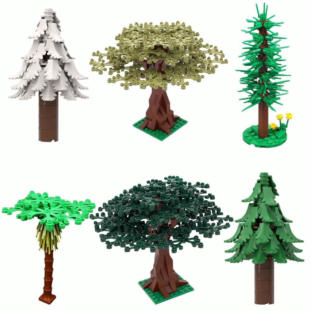 MOC Pflanzen- und Baumteile: Grünes Gras, Kiefern, Blattblumen & Stadtbausteine Zubehör - Bauklötze Set
