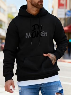 1 stk. unisex hættetrøje, med "I'M BROKEN" print, Amerikansk Streetwear Trendy Stil, Velegnet til Dagligliv, Fester, Pendling og Kontor