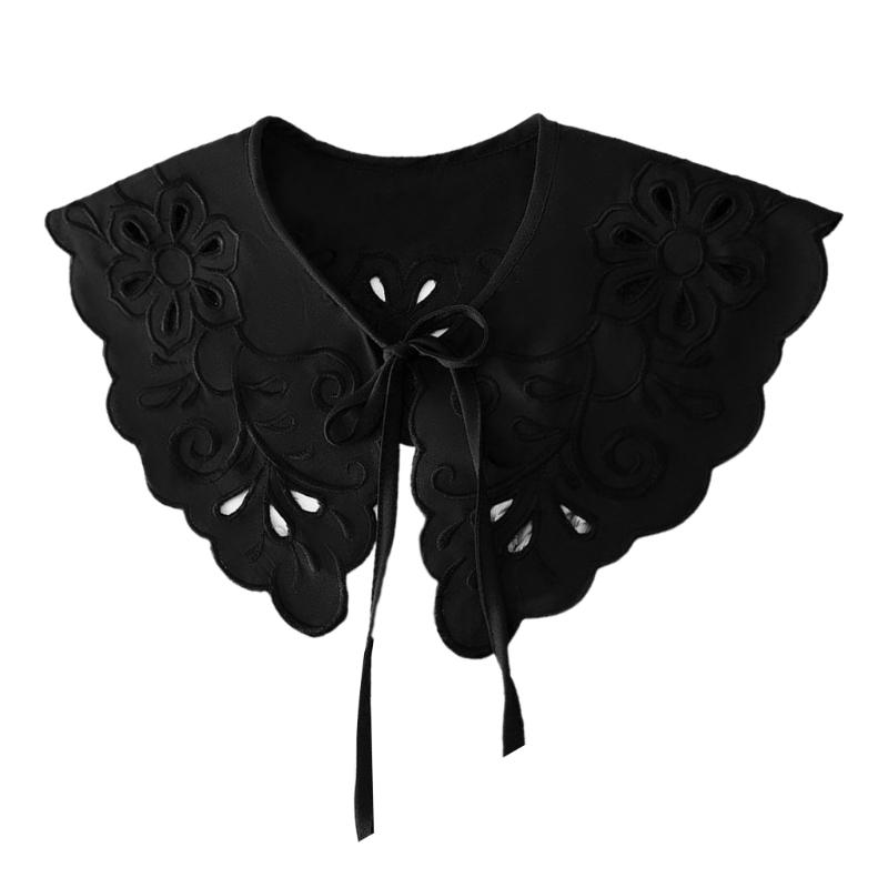 Royal Style Cotton Fake Collar Shawl Wrap Hollow Out Floral Lace Ruffled Trim Necklace Pointed  Lapel Blouse Dropshipping