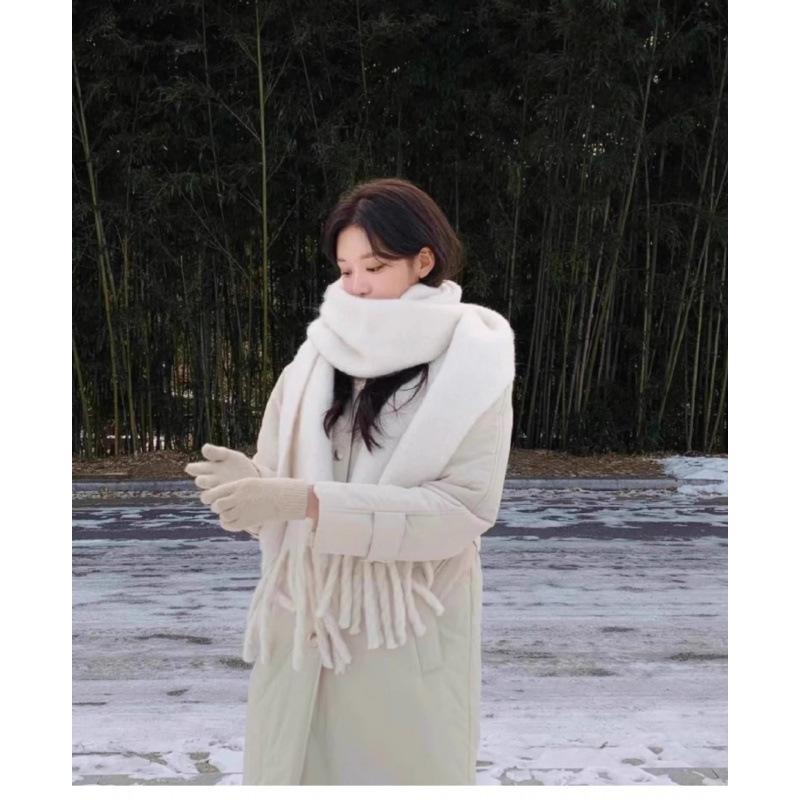 Solid Color Thickened Large Scarf Women's Autumn and Winter New Korean Version Winter Student Versatile Shawl Scarf White