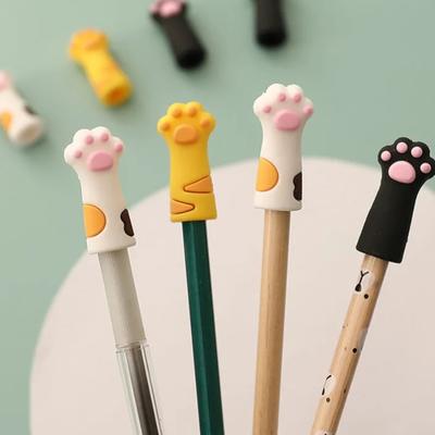 2PCS Creative Cute Cartoon Cat Paw Silicone Pen Cap Pencil Nib Ballpoint Pen Tip Break-proof Protector Kawaii Stationery Decor