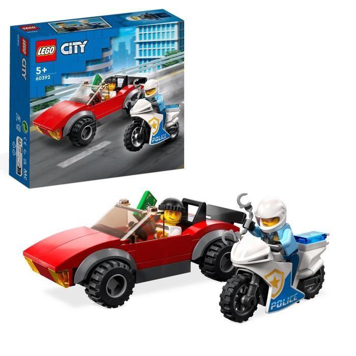 LEGO® City 60392 La Course-Poursuite De La Moto De Police, Jouet Voiture De Course Et 2 Policiers