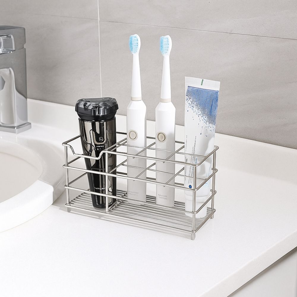 Stainless Steel Toothbrush Holder Black/Silver Toothbrush Toothpaste Shelf  Vanity