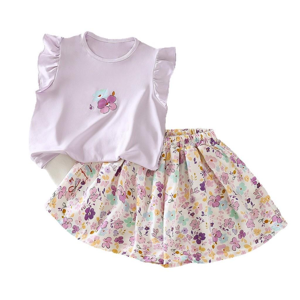 Girls Summer Outfit Set With Floral T Shirt And Shorts For Ages 3 To 8