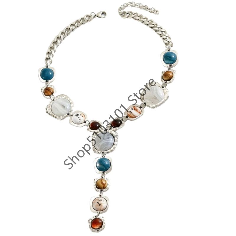 

Vintage Exaggerated Y-shaped Long Necklace for Women Stylish Chunky Geometric Pendant Necklaces Boho Fashion Jewelry Accessories срібний