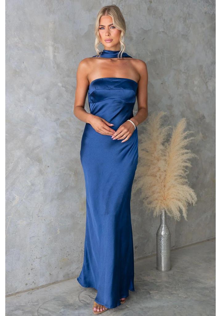 Summer Sexy Halter Neck Satin Long Dress for Women