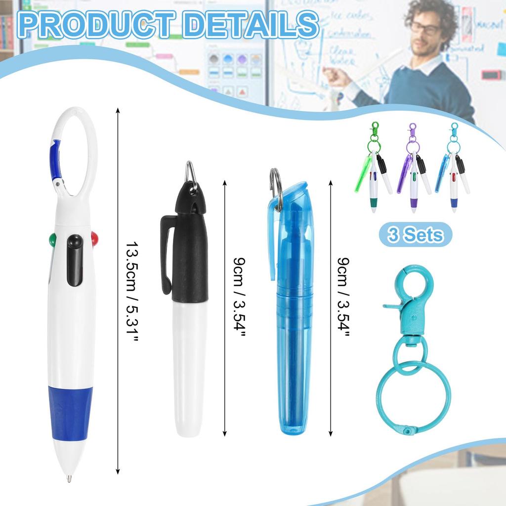 PATIKIL 3pcs Mini Highlighter Badge Reel Pen Highlighter Oil Marker Pen for Badges Retractable Tip Ballpoint Pen with Keychain Clip for Office