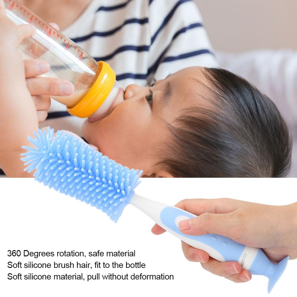 Baby Milk Bottle Cup Cleaner Silicone 360 Degree Cleaning Baby Bottle Cleaner Brush (Blue)
