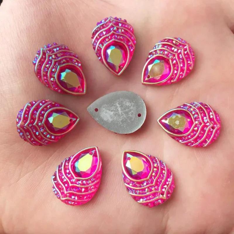 DIY 40pcs 13x18mm Teardrop Sew On Rhinestones AB Colors Resin Sew On Stone Flatback 2holes for Garment Clothing -A29