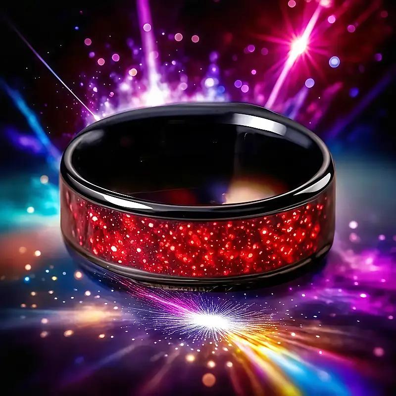 8MM Fashion Red Men's Rings Unique Black Stainless Steel Rings for Women Engagement Wedding Band Jewelry Gift Party Accessories