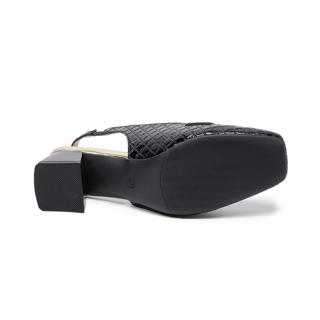 Women's European and American Patent Leather Chunky Heel Sandals, Square Toe, Back Cutout, Plus Size 43 (8839-7LX)