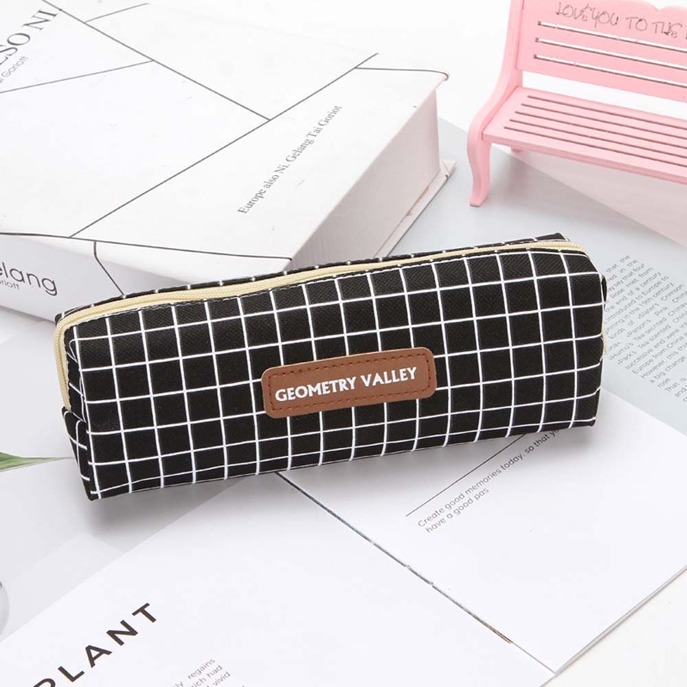 School Supplies Geometry Grid Stationery Bag Pencil Pouch Canvas Pencil Case Pen Case Pen Holder