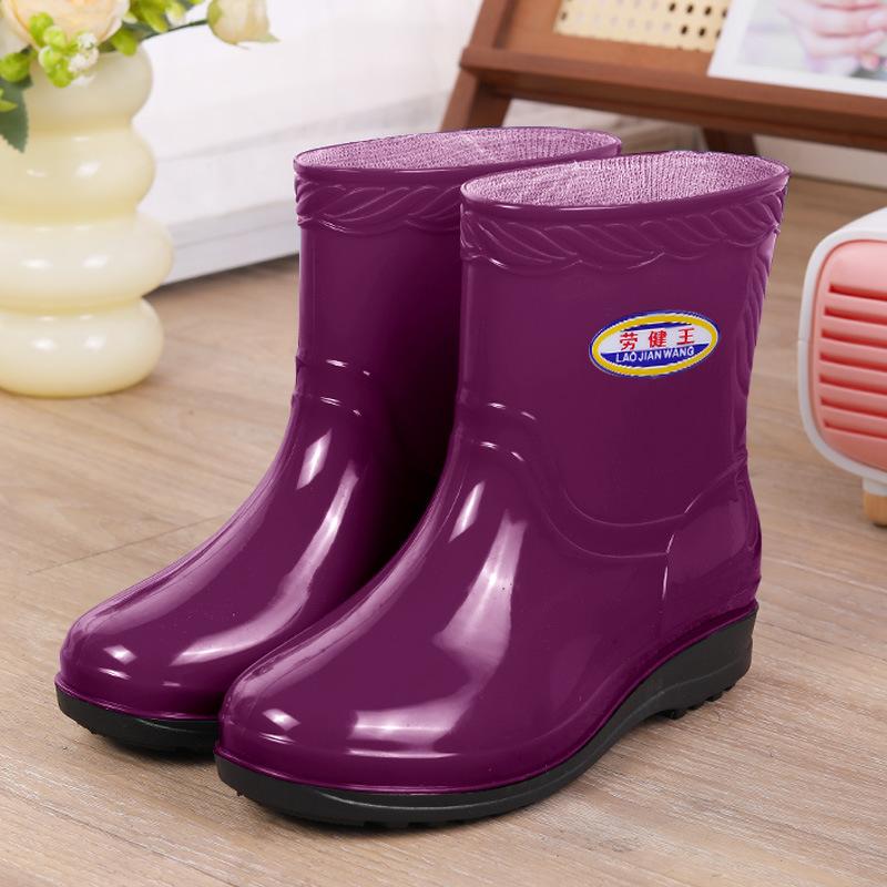 New women's rain shoes fashionable shallow mouth anti-skid medium tube rain shoes warm kitchen shoes boots rubber shoes