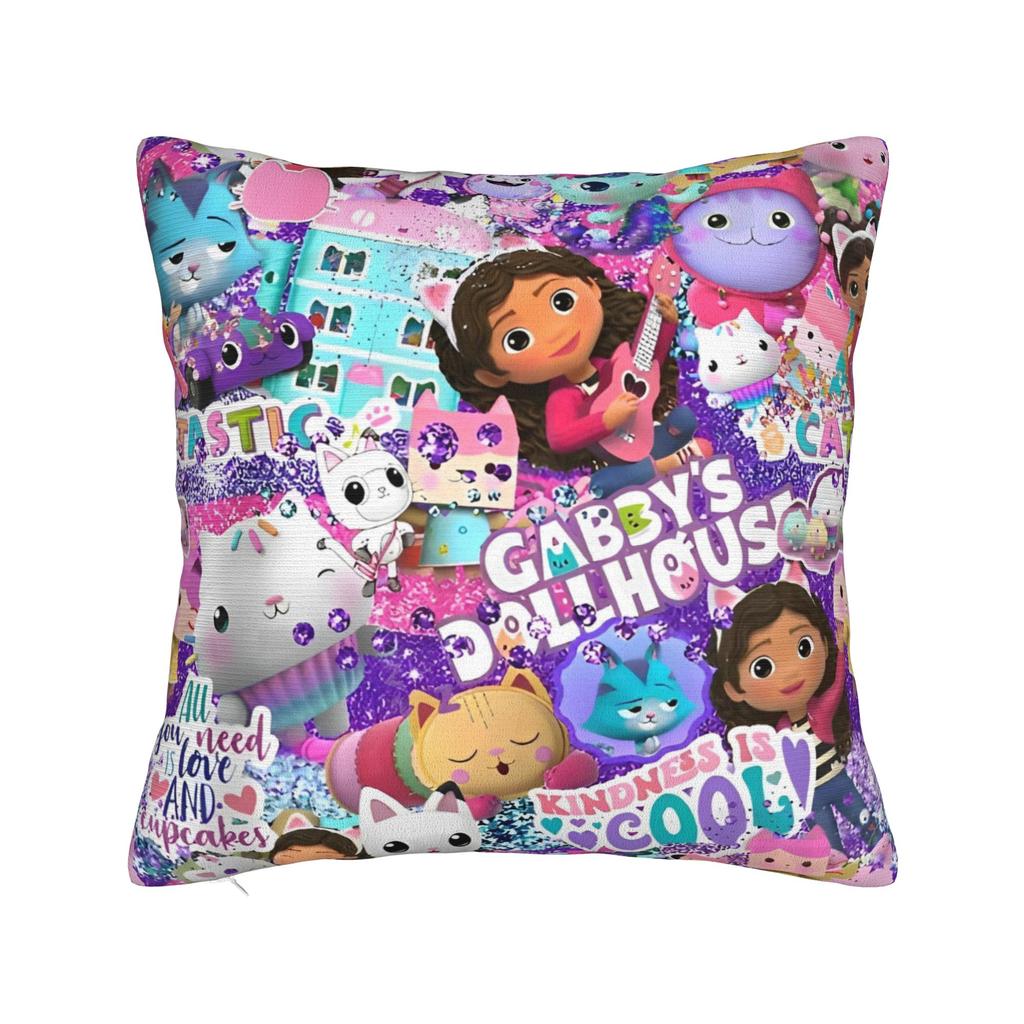 Gabby Dollhouse Cartoon Pillowcase Polyester Cushion Cover Decorative Cute Animals Pillow Case Cover Home Square 45X45cm