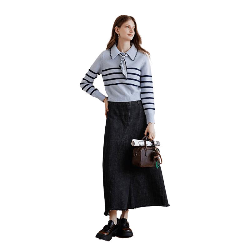 Xiangying Irregular High-Waist A-Line Denim Skirt S