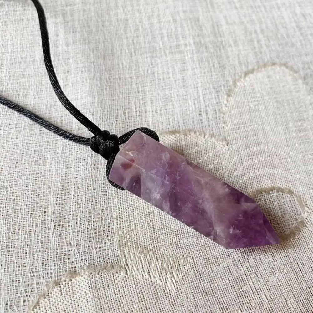 Adjustable Rope Natural Crystal Necklace Hexagonal Stone Pendant Pendulum Necklace Jewelry Gift