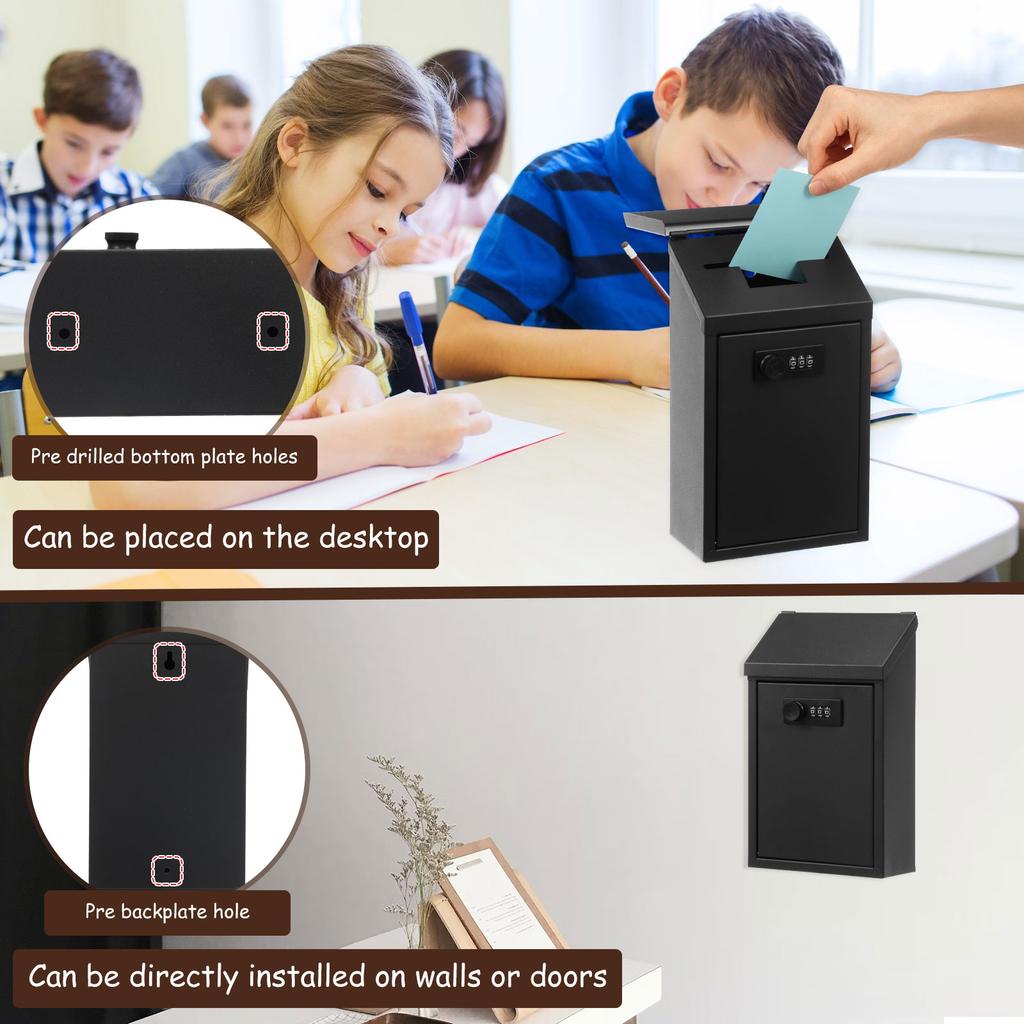 Metal Donation Box Locking Suggestion Box Wall Mounted Mailbox Charity Collection Box Cash Home Office Outdoor Secure Drop Box