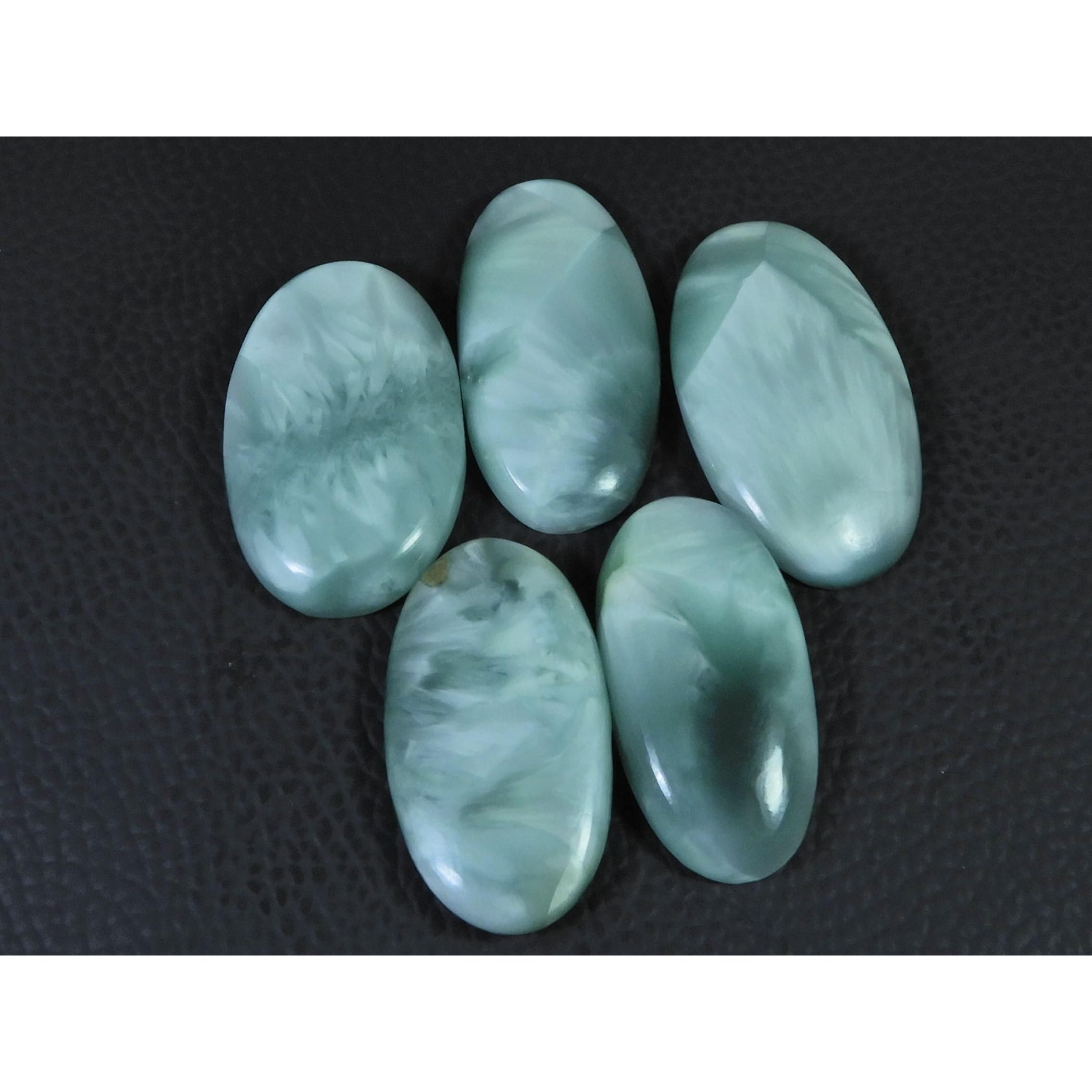 211Cts. Natural Green Hemimorphite Oval Cabochon Loose Gemstone 05 Pcs Lot C-1585