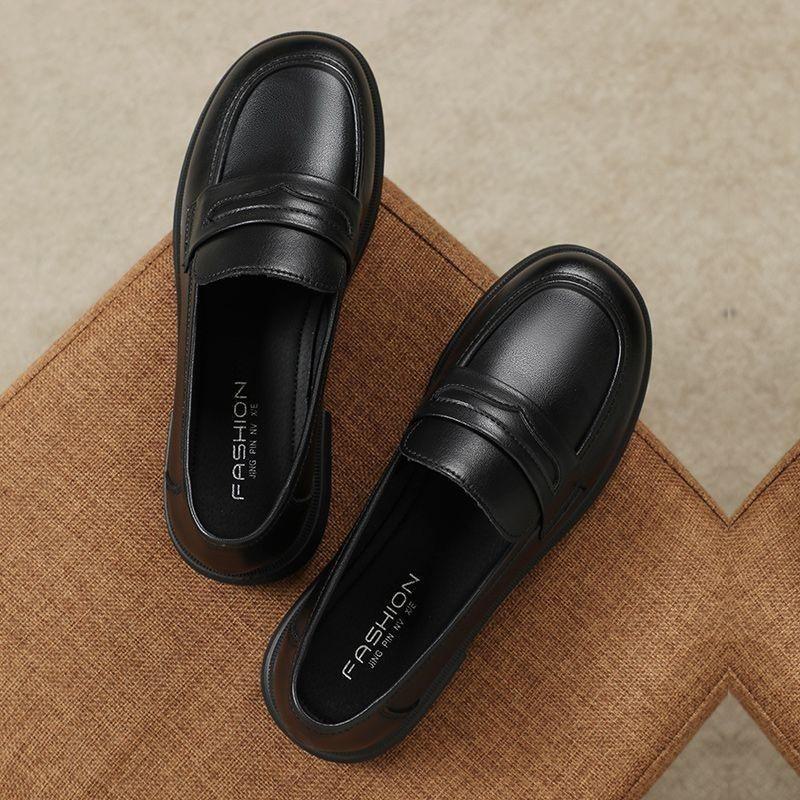 2024 Frühling/Herbst Runde Zehenpartie Slip-On Loafer: Lederschuhe mit dicker Sohle im britischen Stil für Frauen mittleren und höheren Alters