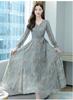 Korean Version of the New Autumn Big Swing Dress for Women's Medium and Long Styles, Thin Waist, Middle-aged Man, Mother Dress Long