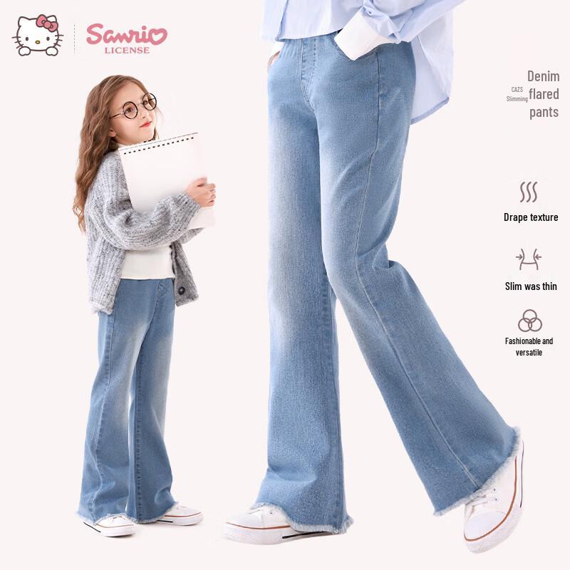 Длинные расклешенные джинсы Hello Kitty для девочек 160