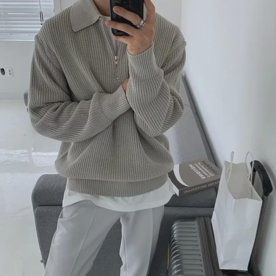 Herren Strickpullover mit amerikanischem Polokragen und halbem Reißverschluss