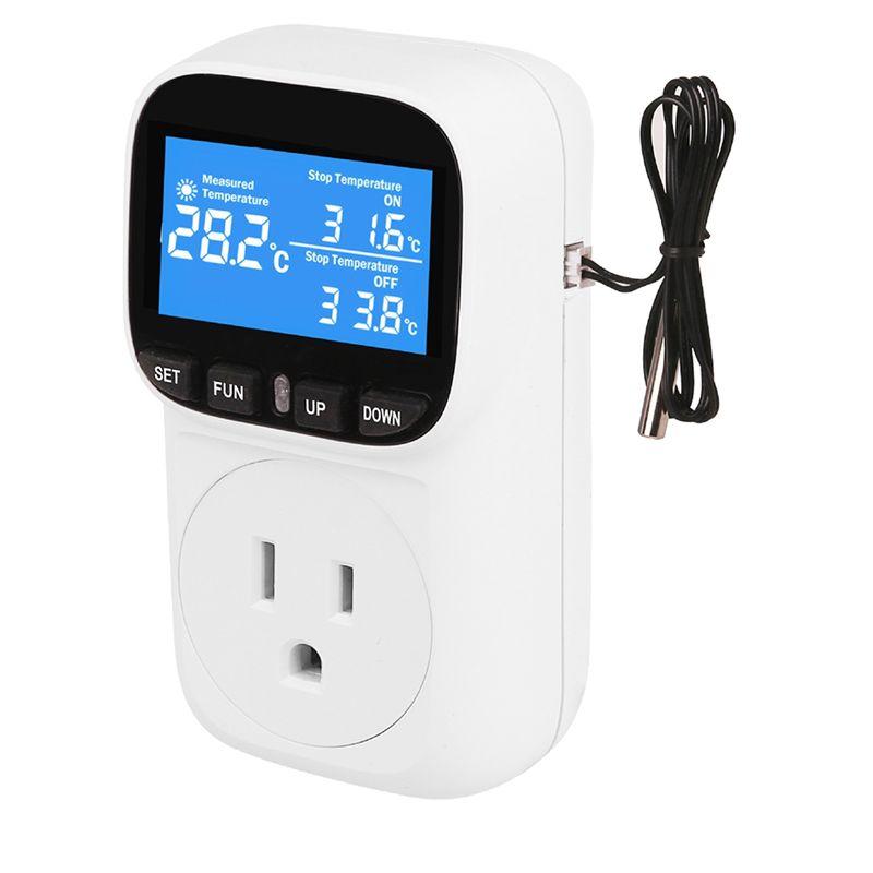 Feb.Digital Temperature Controller Socket Outlet Thermostat With Timer-Sensor Probe Heating Cooling Switch Backlight US Plug