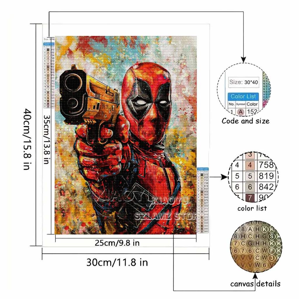 5D DIY Diamond Art Painting Kits for Adults, Deadpool Full Round Crystal Diamond Kits for Beginner for Home Wall Decorate