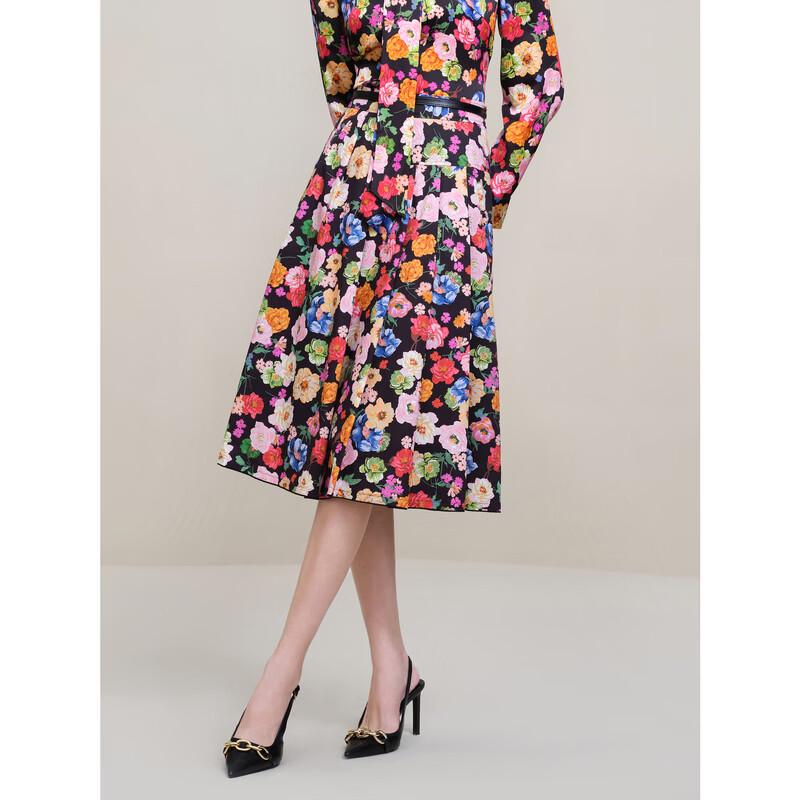 JUZUI Women's Floral Print Lyocell Blend A-Line Skirt