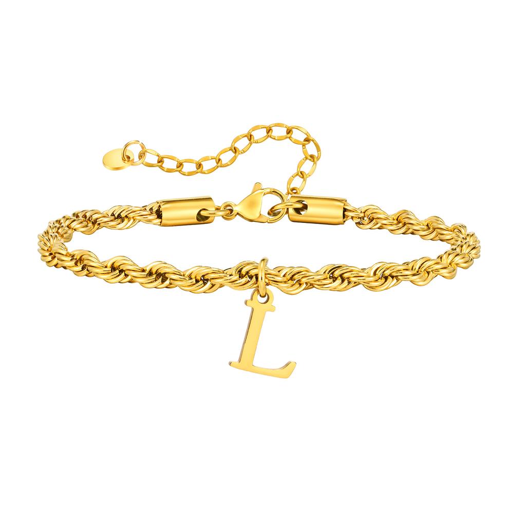Vnox Braccialetti con Lettere A-Z per Uomo, Braccialetto a Catena Intrecciata in Acciaio Inossidabile Placcato Oro, Classico Braccialetto con Nome Regalo per Lui