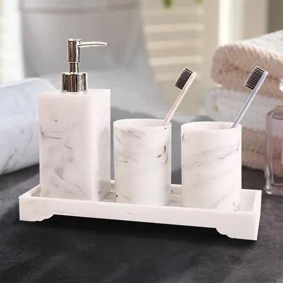 Hotel Resin Toiletries Shampoo and Shower Gel Bottled Separately Cotton Swab Jar with Lid Storage Tray Bathroom Accessories