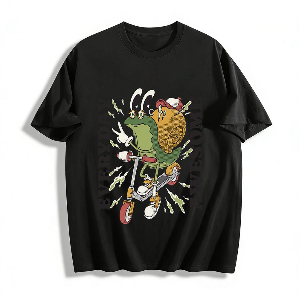 

Funny Snail Frog Scooter Graphic Tee Casual Trendy Unisex Top For Daily Awesome Style Pure cotton T-shirt XXS