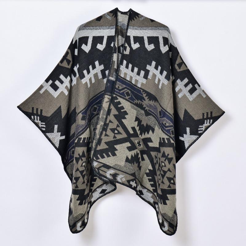 New Vintage Geometric Rhombus Scarf Shawl Fashion Split Cloak Shawl
