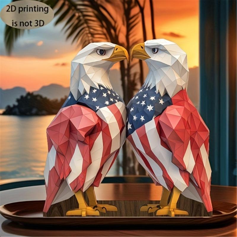 Wooden Bird Sculpture Patriotic Bird Figurine Perfect for July 4th and Memorial Day Table Decoration