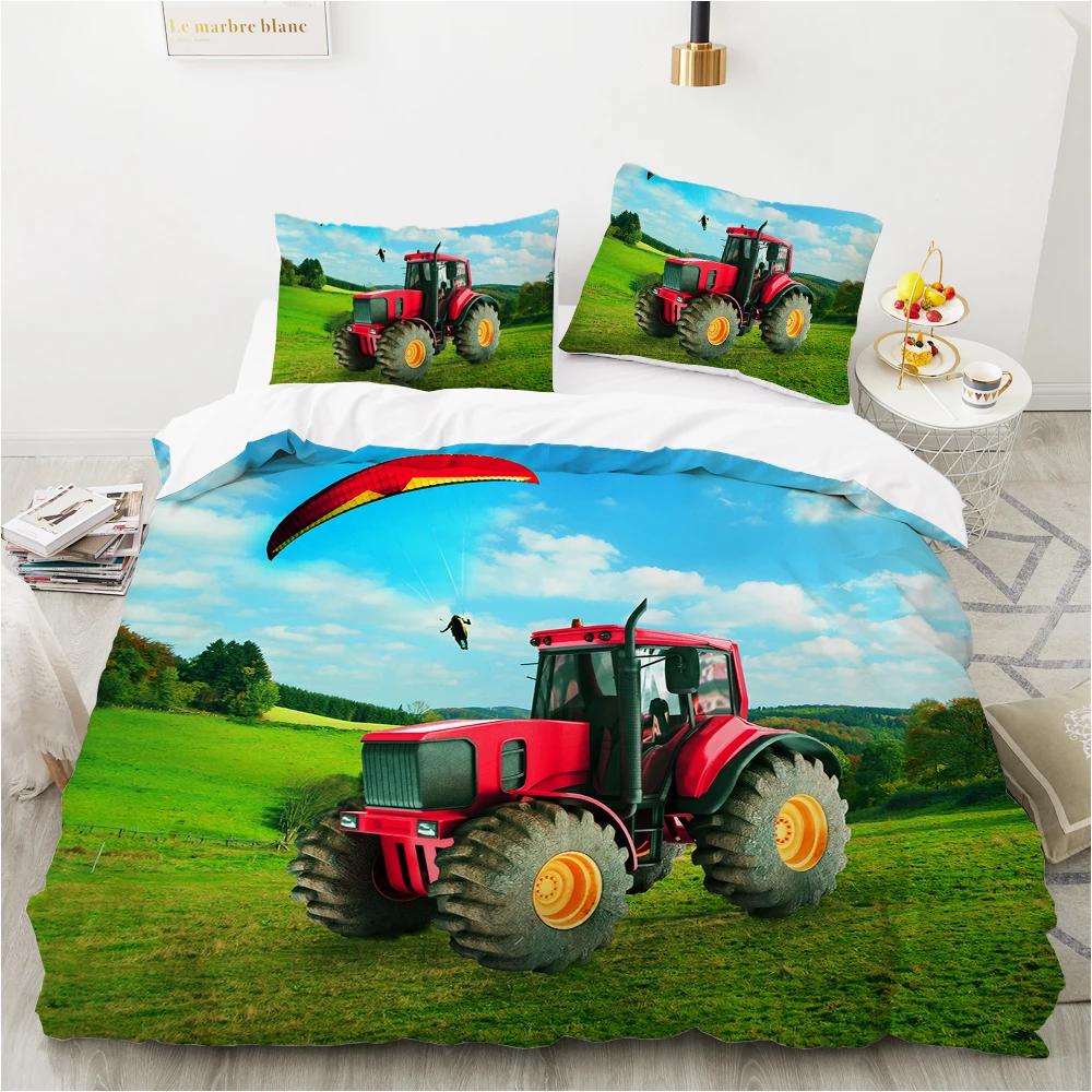 Tractor Truck Duvet Cover For Boys Kids Car Excavating Machinery Farm Vehicle Tool Quilt Cover Polyester For Bedroom Decorations