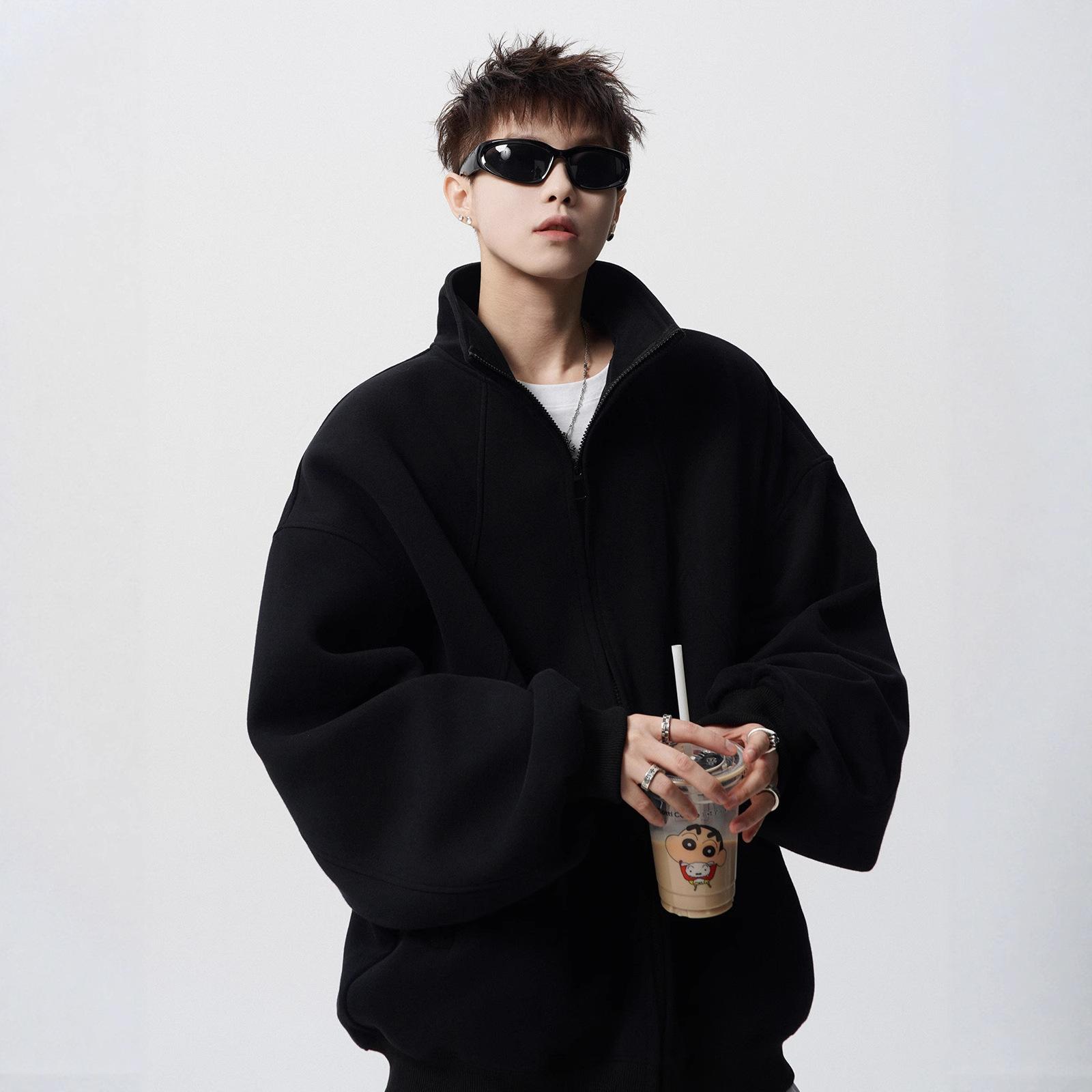 

Cardigan Sweater Men s Casual Sports Jacket with Irregular Stand-up Collar in Autumn XXXL