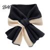 Comfortable Neck Wrap for Home Office Knitted Warmer Scarf Women, Winter Cold Weather Windproof Gaiter, Cross Interleaved Buckle Contrast Color Shawl