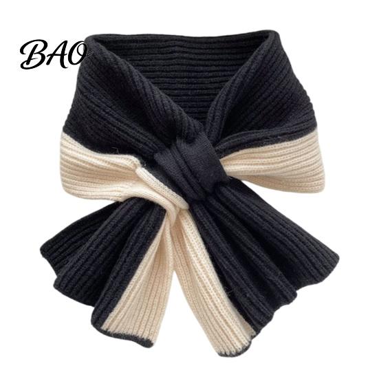 Comfortable Neck Wrap for Home Office Knitted Warmer Scarf Women, Winter Cold Weather Windproof Gaiter, Cross Interleaved Buckle Contrast Color Shawl