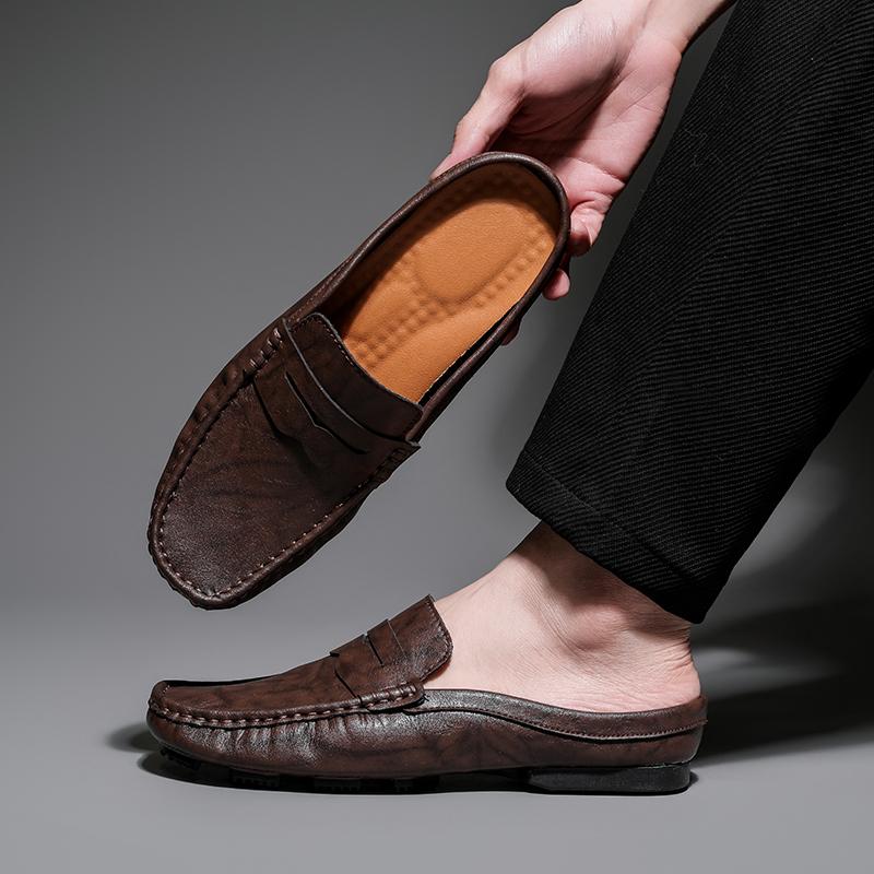 Fashion New Black Mens Half slippers Casual Business Men Summer Sandals Summer Comfortable and Breathable Outdoor Party Walking Shoes