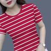 Plus Size Women's Belly-covering Black and White Striped Short-sleeved T-shirt Women's Loose New All-match Blouse Half-sleeved