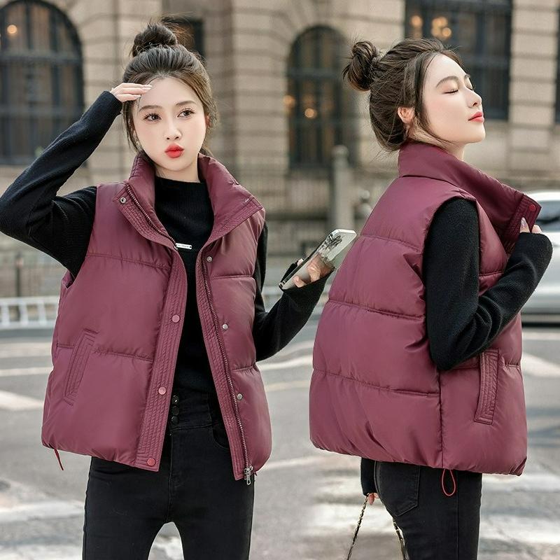 Short Vest Women's Stand-up Collar Disposable Vest Autumn and Winter Fashion Loose Cotton Waistcoat Cotton Vest