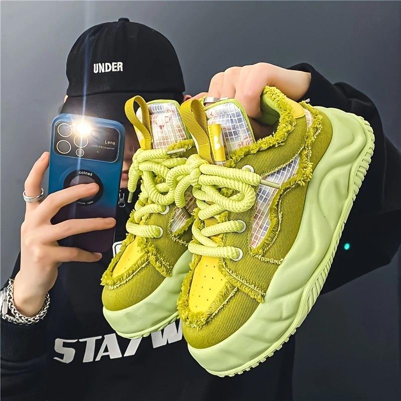 2024 Neueste Luxus Klassische Mesh Atmungsaktive Laufschuhe Frühling und Herbst Herren Dicke Sohle Schnürung Freizeit Board Schuhe Sneaker