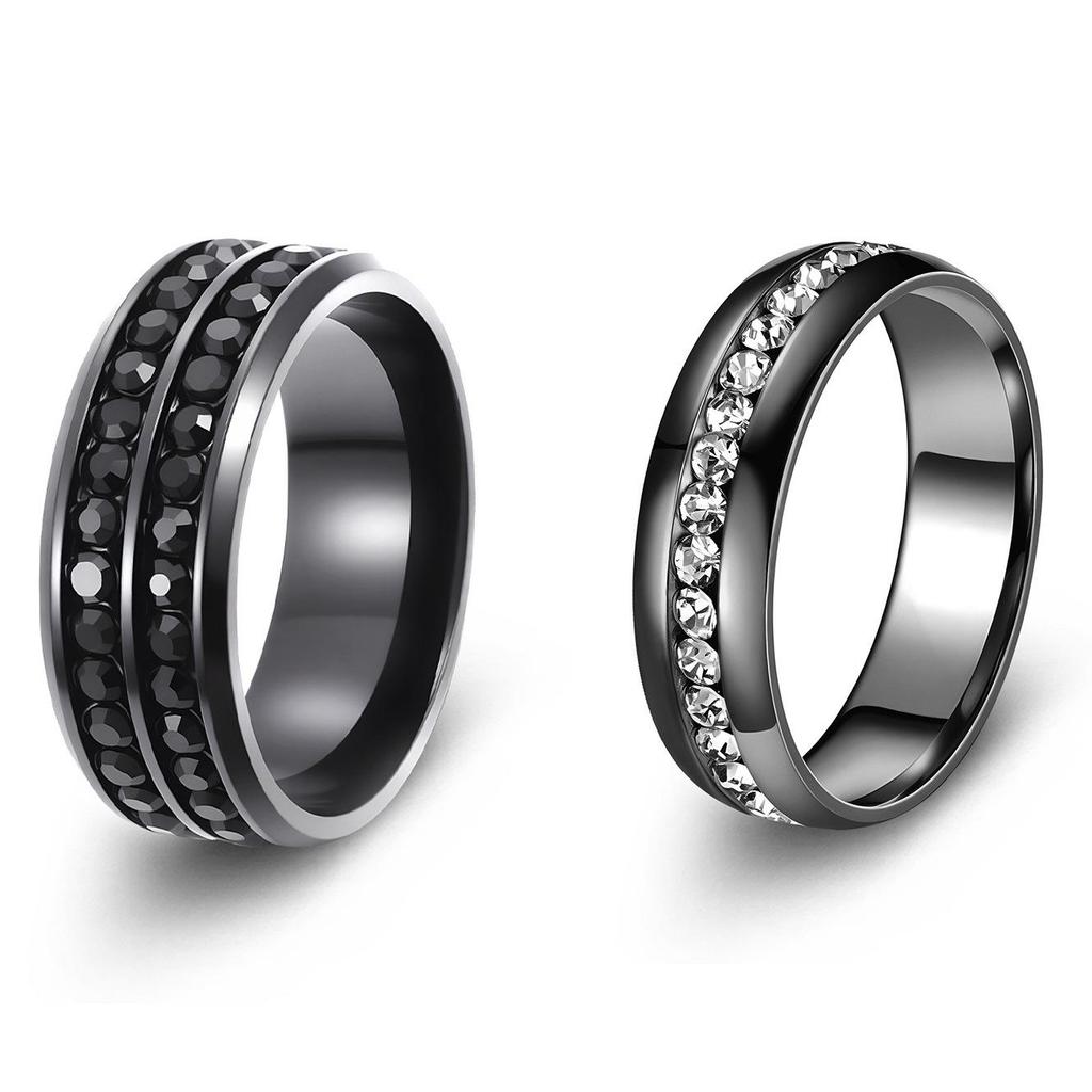 Titanium Steel Retro Couple Rings with Row of Diamonds