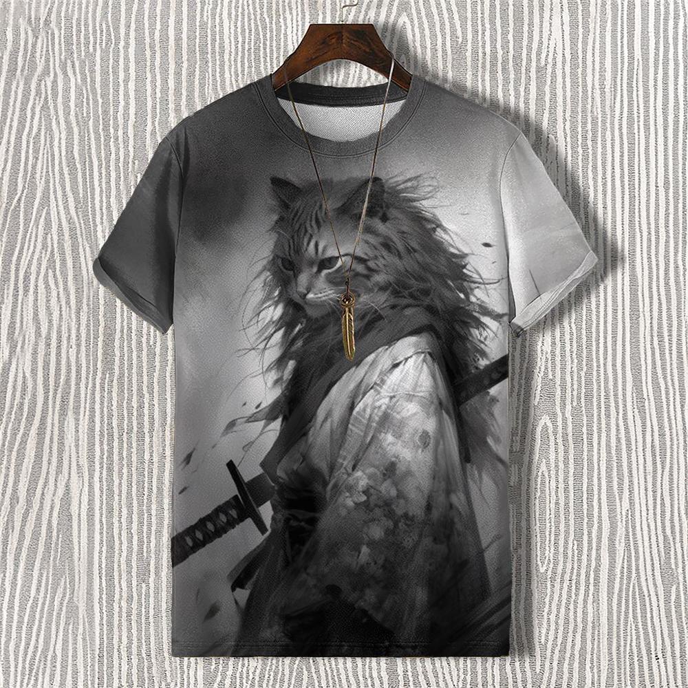 Men's T-shirts Edo Cat Samurai Warrior Japanese Art 3D Print Casual T-Shirts Men/Women Short Sleeve O-Neck Top Kid Clothing