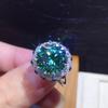 Eight Hearts & Arrows Moissanite Open Ring PT950 - Full Pave Blue-Green, 2 Carats 