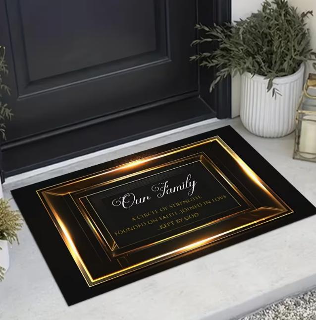 Elegante 3D Goldrahmen Willkommen Fußmatten Wasserabsorbierende Badematte Blumendesign Blau und Gold Hauseingänge oder Badezimmer