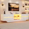 Móvel de TV de Chão 160*35*44,5cm, Baixo com 2 Portas de Armário, Móvel de TV de Alto Brilho com Luzes LED, Painel de TV, Adequado para TVs de 65 polegadas, Branco