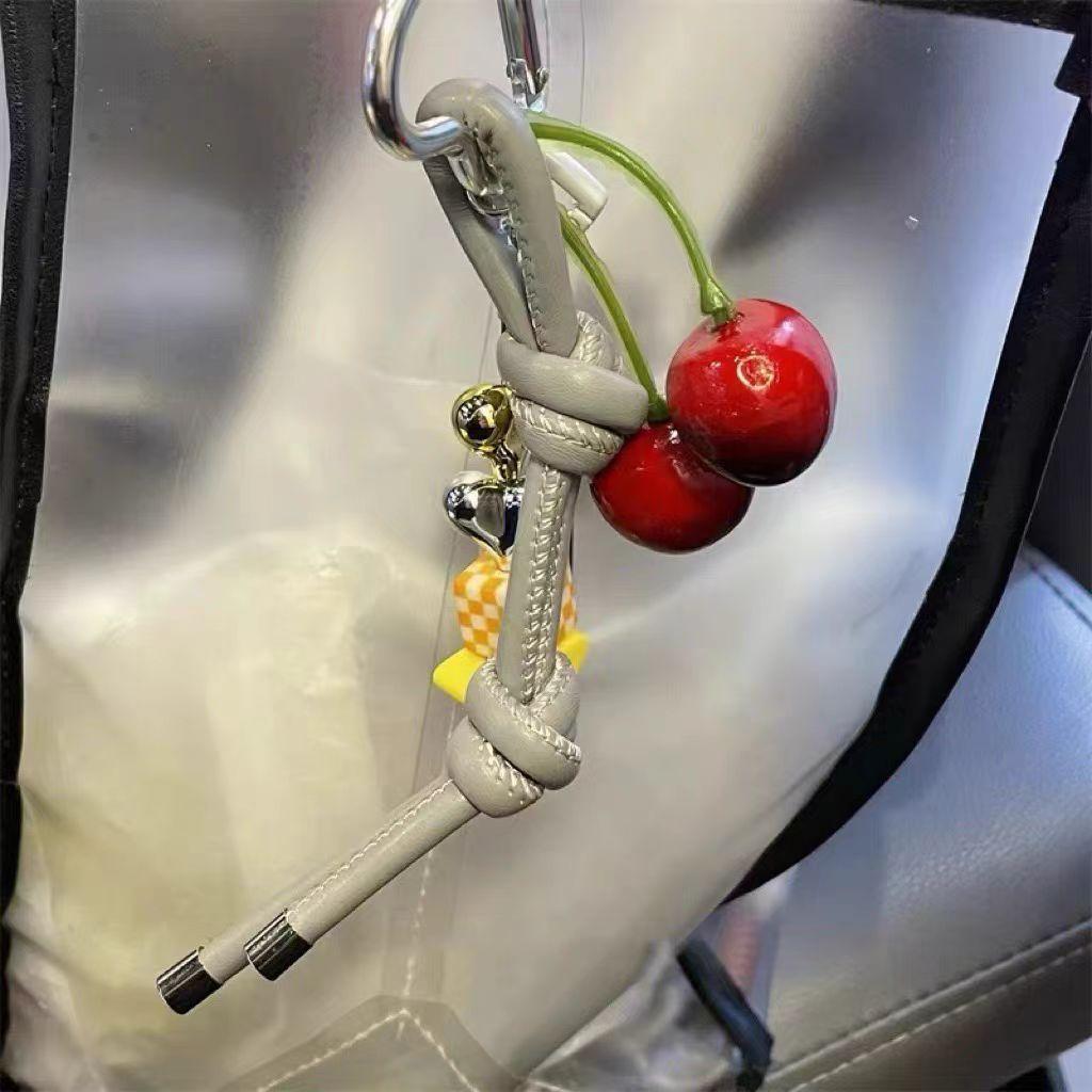 

New MIU Style Keychain Cute Cherry Bag Charm Heart-shaped Car Key Chain Gift A30