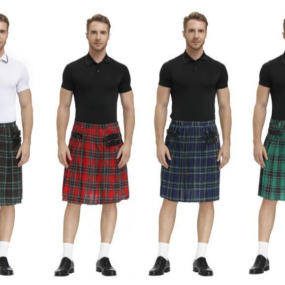 Falda plisada de cuadros para hombre: Estilo Festival Escocés, Lino Transpirable, Tallas M-XL.