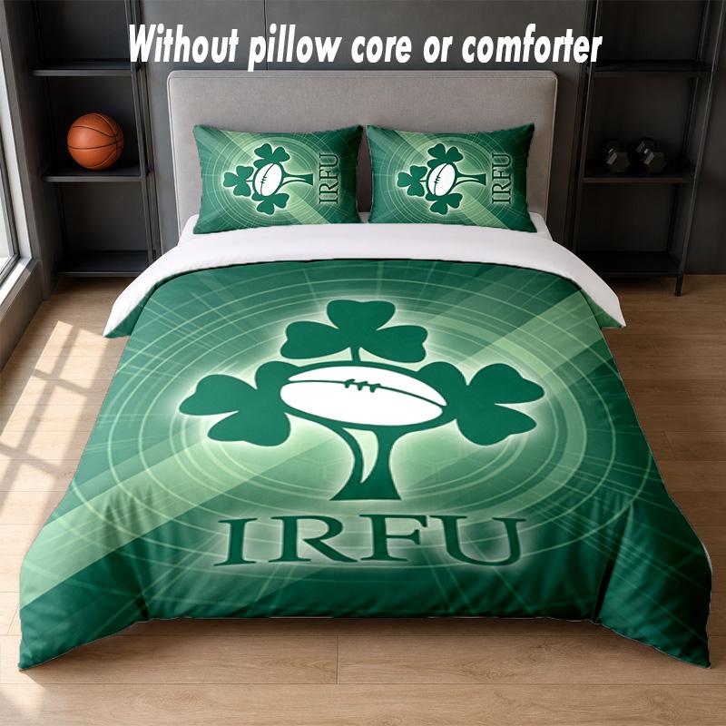 Ireland Rugby Design Bed Bedding Set 1 Duvet Cover + 2 Pillowcases Soft Breathable Household Bed Linens
